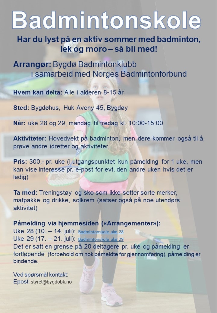 Oppdatering: Badmintonskole 2023 - uke 28 og 29